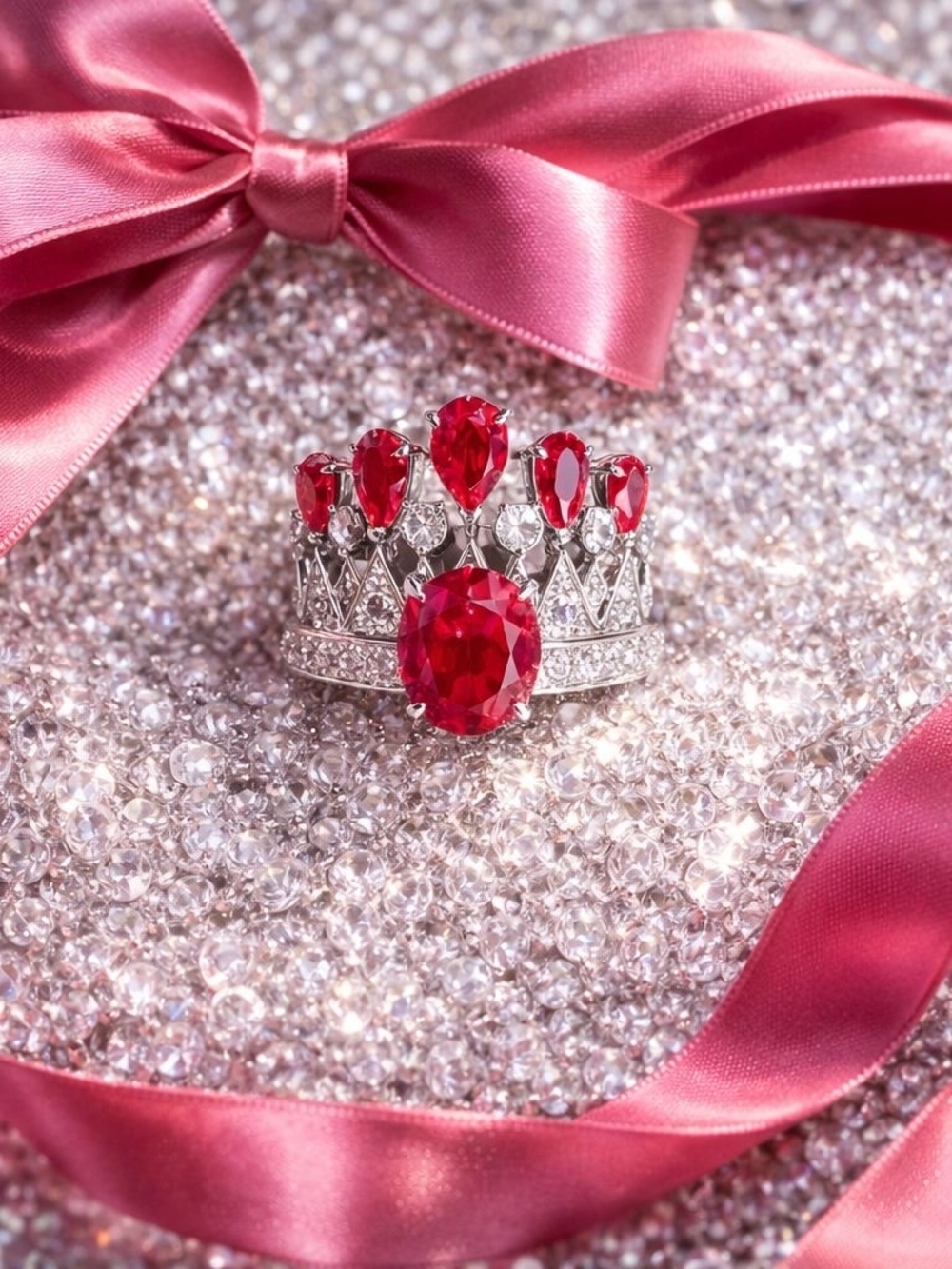 Silver Crown-Style Stackable Ring Set with Red Gemstones - Women Jewelry - Picture 3 of 3